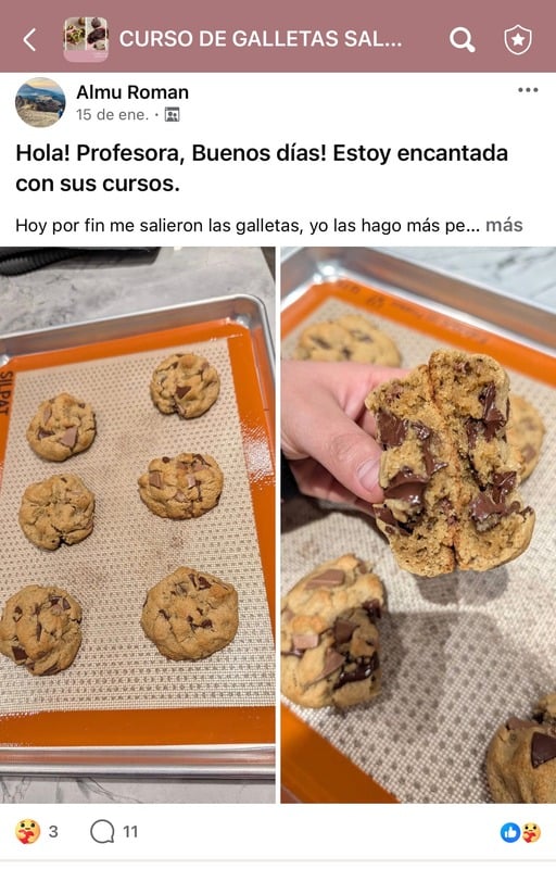 Mensaje y resultado real de una alumna del curso de galletas saludables y keto (7 de 11)
