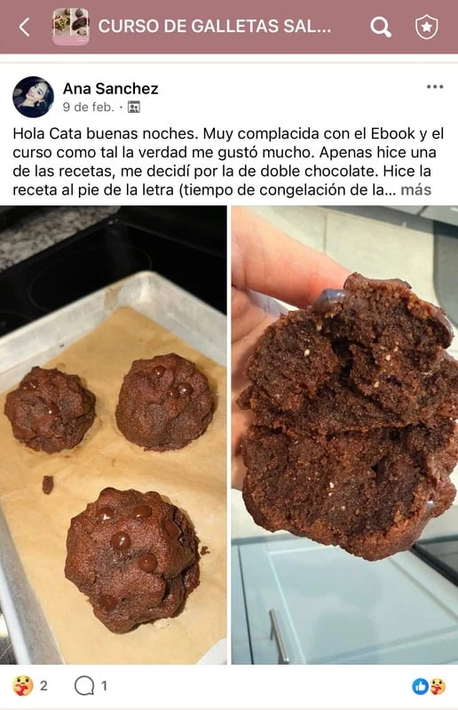 Mensaje y resultado real de una alumna del curso de galletas saludables y keto (10 de 11)