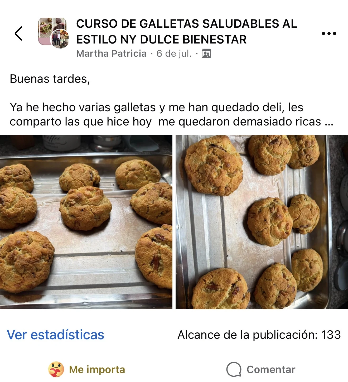 Mensaje real de una alumna del curso de galletas saludables y keto (1 de 5)